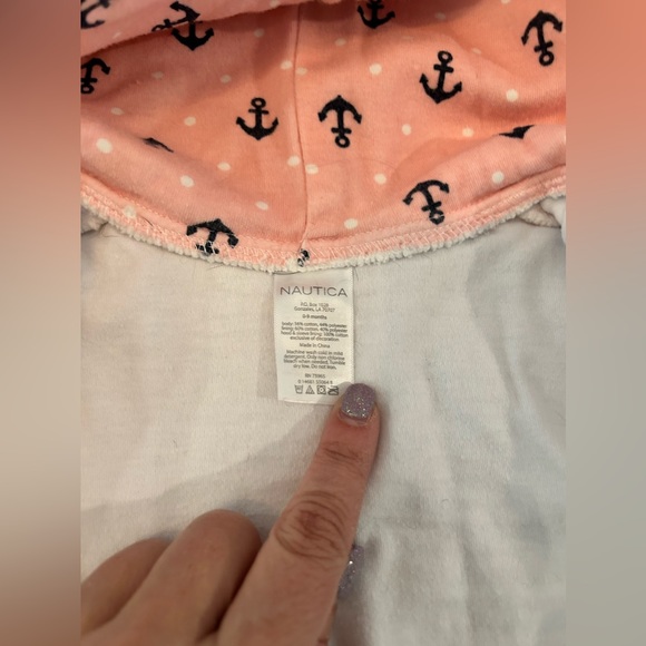 Nautica Baby's Infant White Hooded Robe Sailboat Accented on Front; 0-9mo - Picture 4 of 8